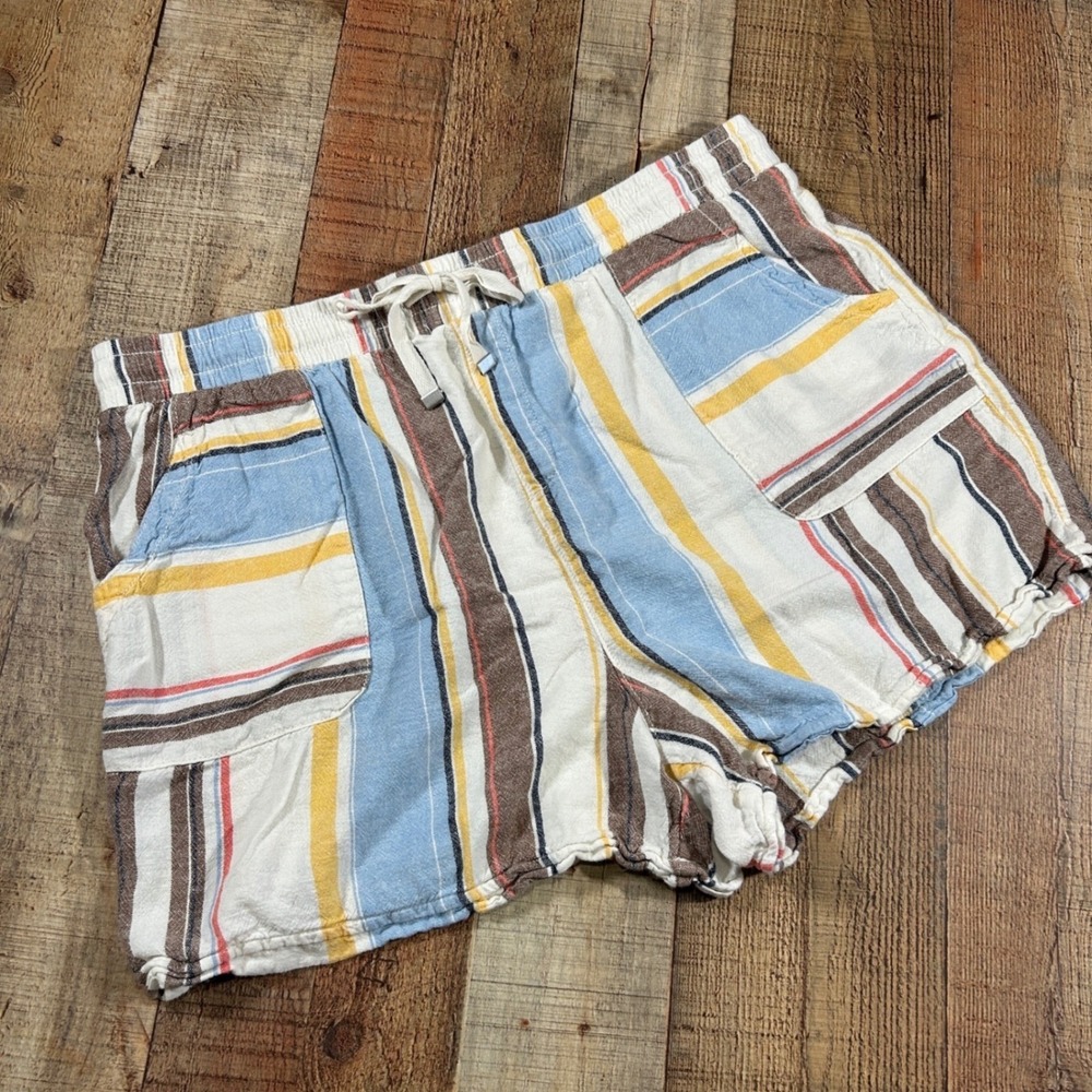 Time and Tru XL Striped Linen Blend Pull On Beach Shorts Drawstring Coastal Boho
